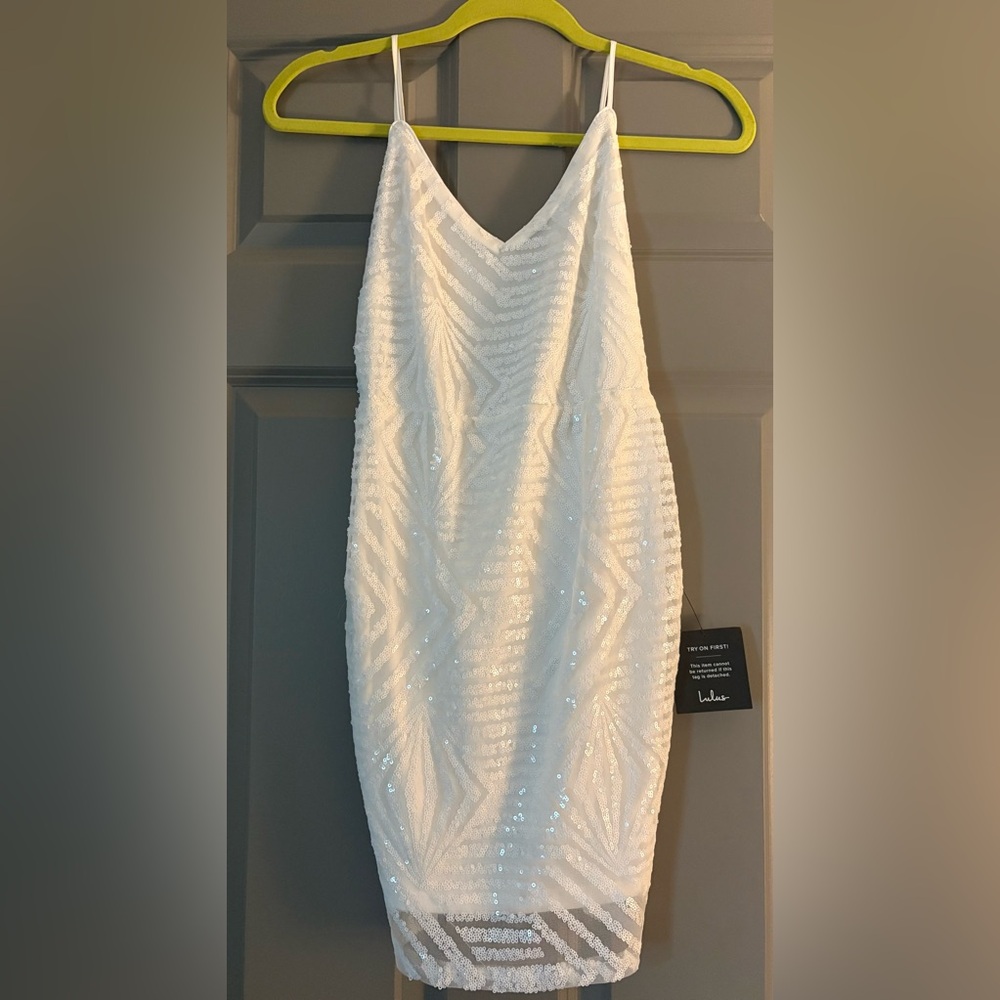 Lulu's Small Sparkling White Sequin Mini Dress